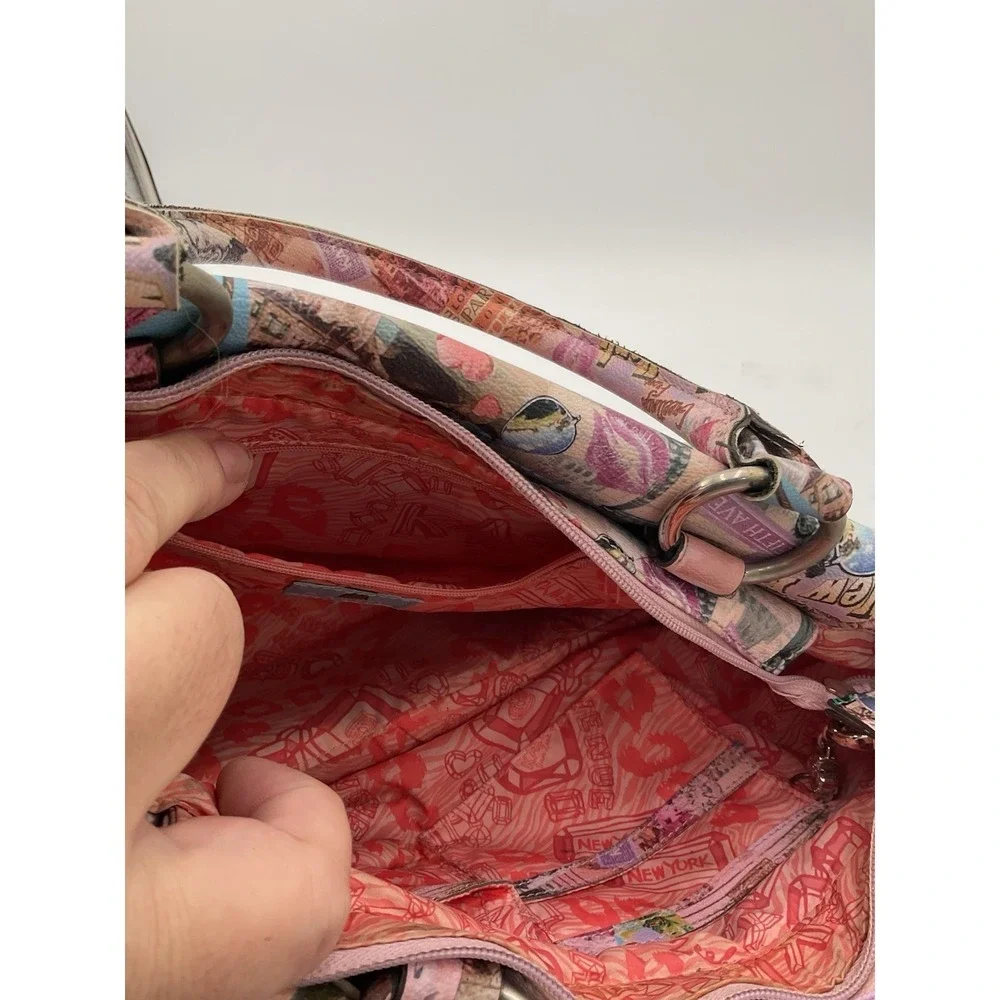 Kathy Van Zeeland Limited Edition Satchel Travel  Print Y2K Bag Pink With Charms
